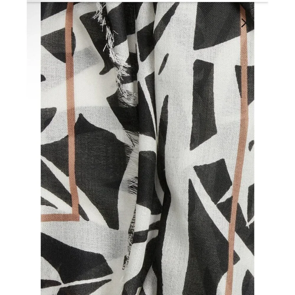 Nordstrom Tissue Weight Wool & Cashmere Scarf 29 x 73” Floral Black White $99